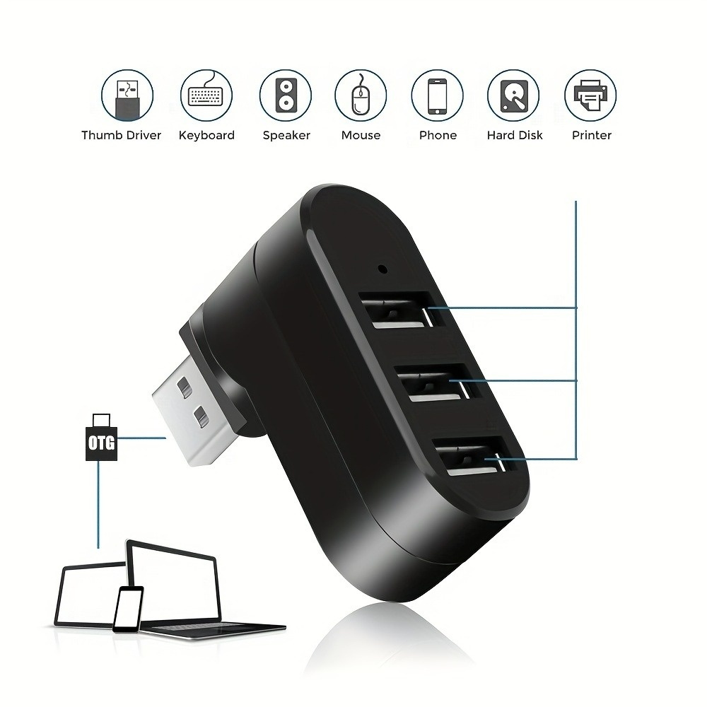 Hub USB 2.0 3 Puertos 180 °    - Laptop Accessories For Programmers reseña y precio